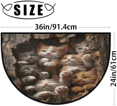 Cute Male Cats Half Round Door Mat Non Slip Washable Semi Circle Area Rug Absorbent Soft Half Moon Rug Floor Mat for Indoor Outdoor Kitchen Bathroom Patio Front Door Mat Decor