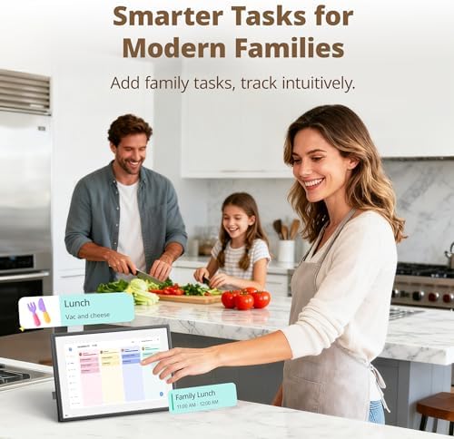 Digital Calendar 10 Inch Touch Screen, Electronic Calendar and Chore Chart for Family Monthly/Weekly Planner, Interactive Smart Calender with Task Rewards, Meal Planner, Desk Mount