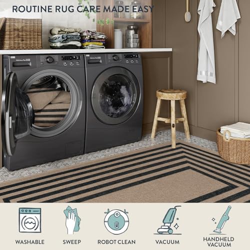 Lahome Modern 3x5 Outdoor Patio Rug, Black Indoor Outdoor Easy Jute Rug