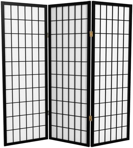 4 ft. Short Window Pane Shoji Screen - Black - 3 Panels
