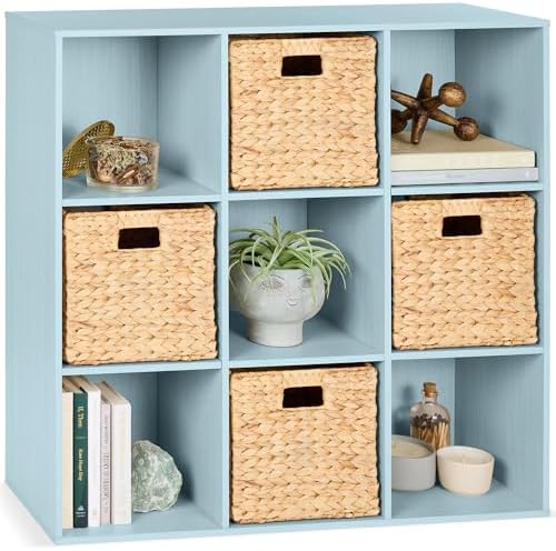 Best Choice Products Kids Bookcase 9-Cube Storage Organizer, 11in Shelf Opening, Bookshelf, Toy Storage, Customizable w/ 3 Removable Back Panels – Light Blue