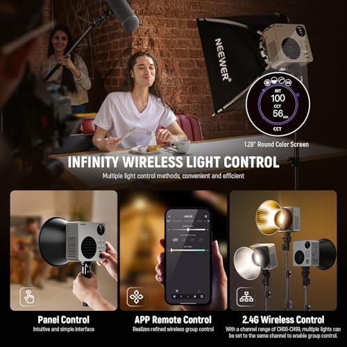 NEEWER 80W LED Video Light with 72Wh Battery/100W PD Fast Charging APP/2.4G Control Portable Bi Color Mini COB Studio Continuous Output Lighting 26500lx/1m 2700-6500K Dimmable CRI95+ 13 Scenes, HB80B