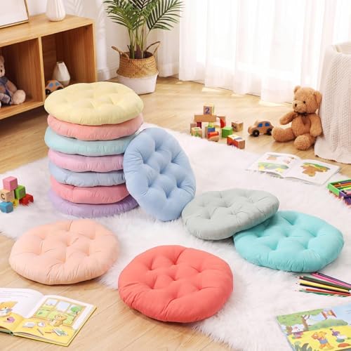 Fumete 12 Pcs Round Floor Pillows Cushions Seating 16 x 16 Inches Floor Round Cushions for Kids Toddlers Flexible Reading Chair Pillows for Classroom Home School Playing Supplies(Candy Color)