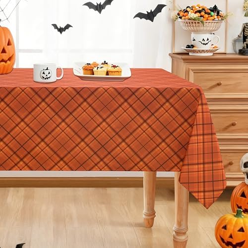 DWCN Autumn Checkered Tablecloth, 60 x 102 Inch, Plaid, Orange
