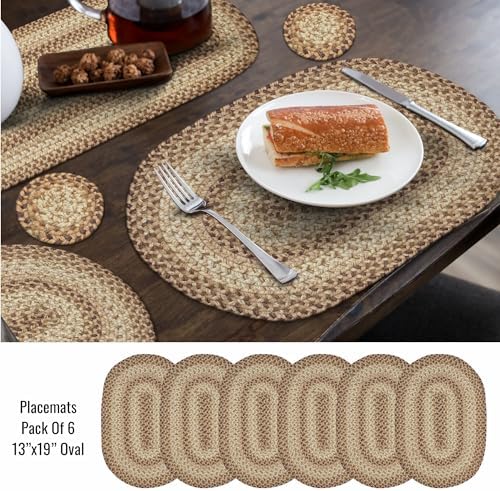 Homespice Cookie Dough Jute Braided Placemats, Oval 13x19 Set of 6