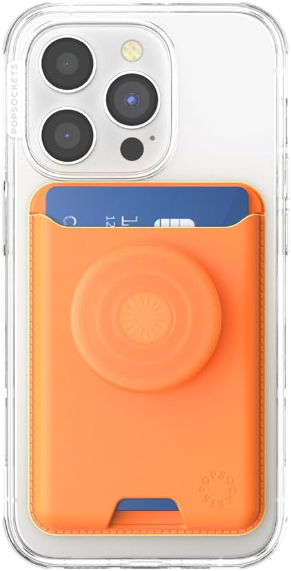 PopSockets Phone Wallet for MagSafe with Grip- Canteloupe | PopWallet, Holds 3 Cards, Magnetic, Removable, Secure, Orange, Phone, Women