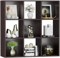SUPER DEAL 9 Cube Storage Organizer, 3 Tier Bookshelf Open Shelf Display Rack with 5 Removable Back Panels Wood Bookshelf System for Home, Office, Bedroom, Living Room, Dark Brown