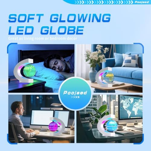 Magnetic Levitating Floating Globe with 7 Colored Lamp, Cool Tech Gadgets Gifts World Globe for Men Father, Birthday Gifts Office Home Desk Decor Display Frame
