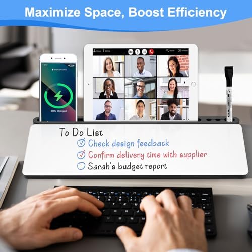 Desktop Glass Whiteboard with Storage, Desk Dry Erase White Board Stand