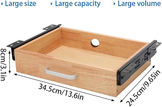 Under Desk Drawer Storage Organizer - Wooden Mounted Sliding Pull-out Drawer, Hidden Desktop Organizer for Office