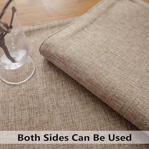 Demetex Linen Placemats Set of 6 Heat Resistant Wipeable Cloth Table Place Mats for Dining Table Indoor Restaurants, 13 x 19 inches, Linen