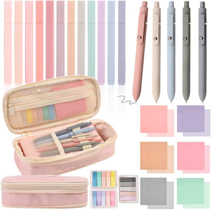 Aesthetic School Supplies Pen Highlighter - Bible Writing Correction Set | 27 Pcs Cute Stationery Set Bible Note Taking Supplies Aesthetic Highlighter Pencil Case Bag Study Supplies for School College