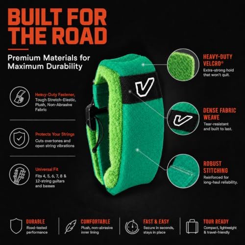 Gruv Gear Fret Wrap & Guitar Mute, Fretwrap for Acoustic, Electric & Bass | String Dampener Recording, Tapping & Practice Accessory (1 Pack, Small Green, Fits 4 String Bass, 6 String Guitar)