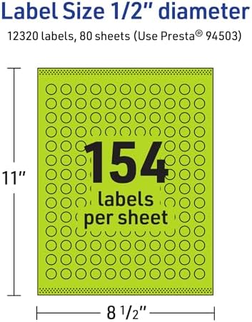 Avery Printable Round Labels, Sure Feed Technology, 1/2" Diameter, Bright Green Labels, Print-to-the-Edge, Laser/Inkjet, 12,320 Total, Great for Price Stickers and Mailing Seals