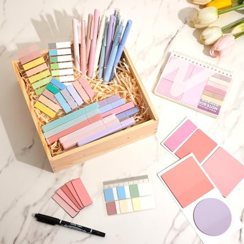 Jutom 41 Pcs Aesthetic Book Annotation Kit with Pencil Bag Bible Journaling Kit Notebook Sticky Note Tab Highlighter Black Ink Pen Page Marker School Office Supplies Christmas Bible Lover Gift(Pink)