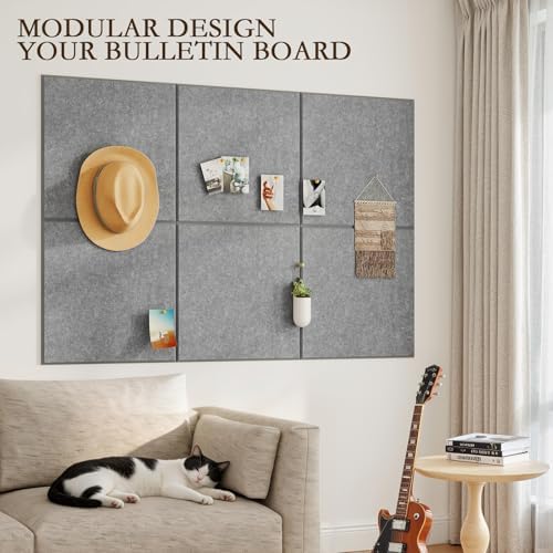 JBER Large Cork Board Alternative 72" x 48" - 24 Pack Self-Adhesive Felt Bulletin Board Tiles, Pin Board Vision Board for Walls, Office & Home Decor(Light Gray)