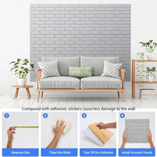 Large Self-Adhesive Cork Board,Set of 12 Soundproof Wall Tiles,Felt Wall Cushion for Home,Studio,Recording Room,Office,Acoustic Treatment (Grey)