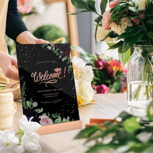 Pintuson 4 Pack Mini Chalkboard Signs - 8x6 inch Acrylic Chalk Board - Small Chalkboard Signs with Beech Base - Double Sided Blackboard for Display Menus, Food Signs, Message Boards, Table Numbers
