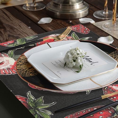 ALAZA Strawberry Hand Drawn Set of 6 Placemats Rectangle Table Mat for Dining Table Restaurant Kitchen Home Decor, 12" x 18"