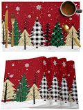 Red Merry Christmas Placemats Set of 4, Green Christmas Tree Heat Resistant Washable Table Place Mats White Snow Forest Winter Cotton Table Linens Party Holiday Decor For Kitchen Dining Outdoor Indoor