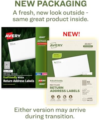 Avery® EcoFriendly Recycled Return Address Labels, 1/2" x 1-3/4", White, Permanent Label Adhesive, 8,000 Printable Labels (48467)