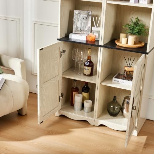 KEIKI Farmhouse Freestanding Bookcase, Modular Storage Cabinet, Wihte