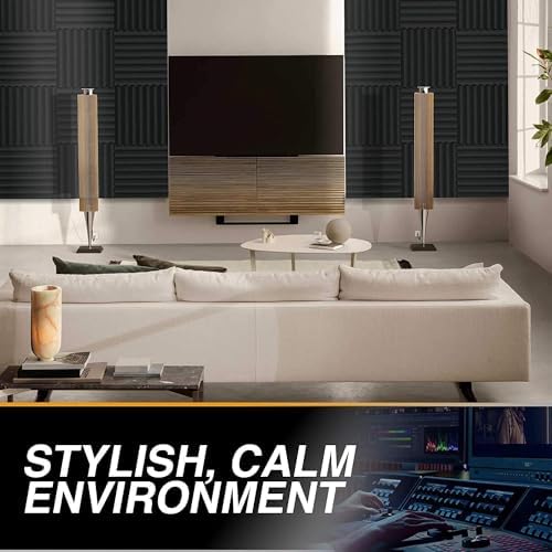 12 Pack Self-Adhesive Acoustic Panels 1 X 12 X 12 Inches - Acoustic Foam - Studio Foam Wedges - High Density Panels - Soundproof Wedges - Charcoal