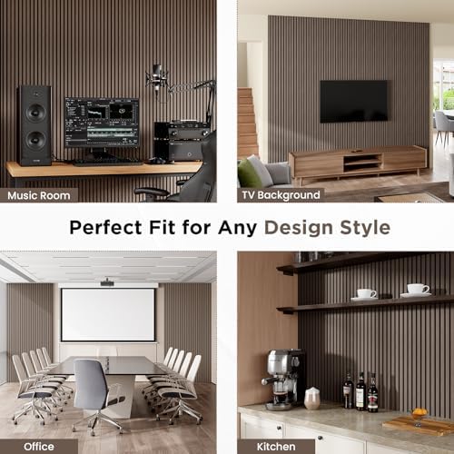 SMARTSTANDARD Wood Slat Acoustic Wall Panels 2 Pack 94"x23.6" Dark Walnut