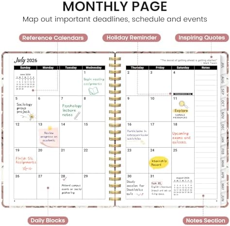 Planner 2026-2027, Jul 2026-Jun 2027 Academic Monthly & Weekly Planner | 6.3" x 8.5" Hardcover Pretty Calendar Planner for Women, Spiral Organizer for School Office Home Supplies, Blush Petals