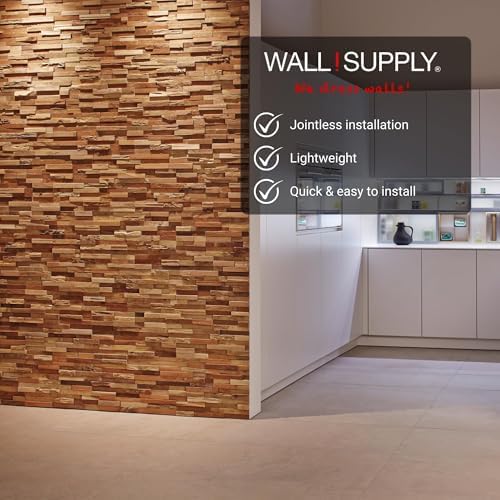 Wall!Supply 3D Wall Panels – Reclaimed Rustic Asian Teak Wood – Home Decor Wallpaper Alternative for Living Room, Bedroom & Office – Easy DIY Installation – 10 Pack, Covers 9.6 Sq Ft