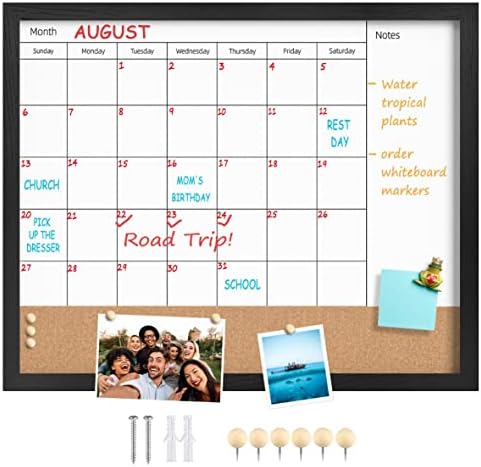 Dry Erase Calendar Whiteboard for Wall,Combo Board White Board &Cork,Black