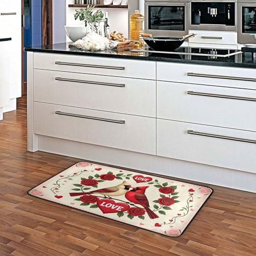Aslsiy Lovely Bird Flower Heart Garland (2) Kitchen Rug Kitchen Mats Valentines Floor Comfort Welcome Washable Non Slip Area Rug for Home Decor 39" X 20"