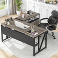 Tribesigns Grey Executive Desk with Cabinet, 55" L Shaped Computer Desk and lateral File Cabinet with Locks, 2 Piece Home Office Furniture Set for Hanging