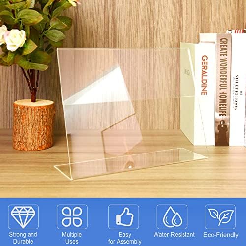 Acrylic Sign Holder 8.5 x 11 Horizontal 6 Pack Slant Back Acrylic Stands for Display Plexiglass Clear Acrylic Display Stands for Ad Frame, Picture Photo Frames, Promotions, Restaurants, Office
