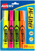 Avery® Hi-Liter® Desk-Style Highlighters, Smear Safe Ink, Chisel Tip, 4 Assorted Color Highlighters per Pack, 144 Total (36 Packs of 24063)