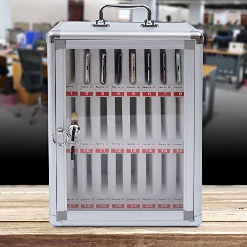 Cell Phone Cabinet,Aluminum Alloy Pocket Chart Cell Phones Storage Cabinet, Cell Phone Locker,Wall-Mounted with a Locked,for Classroom, Office, Gym (24 Slots Silver)