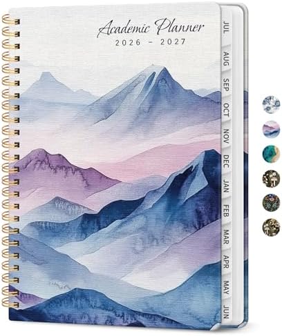 Planner 2026-2027, Jul 2026-Jun 2027 Academic Monthly & Weekly Planner | 6.3" x 8.5" Hardcover Pretty Calendar Planner for Women, Spiral Organizer for School Office Home Supplies, Distant Peaks