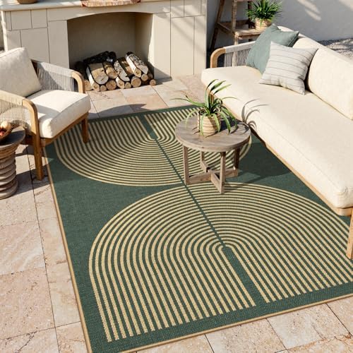 Lahome Rainbow Easy Jute Dark Green Rug, 5x7 Mid Century Modern Rug