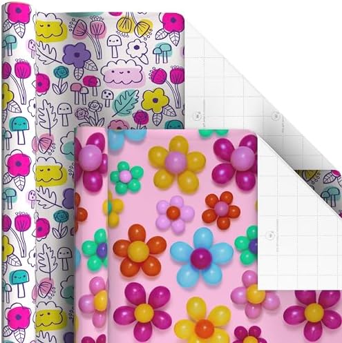 Hallmark Birthday Wrapping Paper Rolls, 6 Rolls (Flowers, Stripes, Dots)