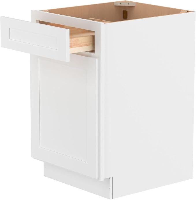 Furinno Shaker Drawer Base Kitchen Cabinet with 1-Door, White | 24 D x 21 W x 34.5 H, Adjustable Hinges, Soft-Close Shaker-Style Door, Ready to Assemble, Plywood, for Pantry, Dining Room
