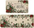Baccessor Christmas Kitchen Rugs Set of 2, Poinsettia Holly Berry Leaves Kitchen Mats for Floor Hallway Laundry Sink Low-Profile Winter Holiday Home Decor 17x29 and 17x47 Inch