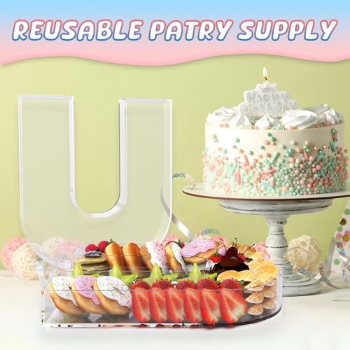 13.8" Extra Large Acrylic Letter Charcuterie Board Box, Reusable Fillable Letter Cake Candy Dish Display Serving Tray for Birthday Anniversary Party Decoration (U)