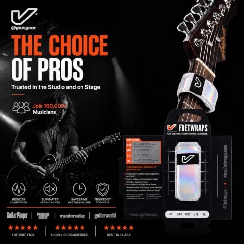 Gruv Gear Fret Wrap Guitar Mute Bubby Lewis FretWrap for Electric, Acoustic & Bass, String Dampener for Recording, Tapping & Practice, Fits 7-12 String Bass (1 Pack Extra Large Iridescent)
