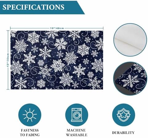 Christmas Placemat 1PC, White Navy Snowflakes Pattern Heat Resistant Washable Table Place Mats Winter Cotton Table Linens Party Holiday Decor for Kitchen Dining Outdoor Indoor