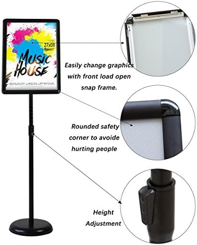 HUAZI Sign Holder Pedestal Sign Stand 8.5x11 inches with Base for Floor Vertical & Horizontal View Displayed,Snap-Open Frame with Safety Corner Outdoor,2 Pack