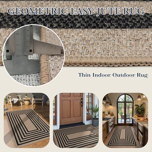 Lahome Modern 3x5 Outdoor Patio Rug, Black Indoor Outdoor Easy Jute Rug