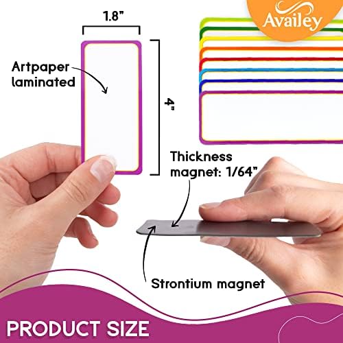 Availey 32 Pieces (4 x 1.8) - Colored Border Magnetic Dry Erase Labels - Reusable Strips for Classroom Home Office Garage Refrigerator - Blank Writable Erasable Cards Name Tags Students Locker Shelf