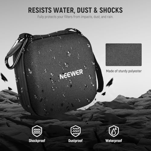 Neewer Storage Bag for 9 x 9 cm Filter, Shockproof Dustproof Waterproof Carrying Bag with Expandable Dividers, Wrist Strap and Carabiner for 3 Circular Filters 62 mm, PB11