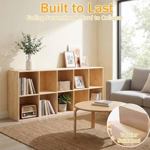 Solid Wood Horizontal Bookshelf,Cubby Storage Organizer,Vertical or Horizontal Bookcase,Hallway TV Stand,for Books, Photo Albums, Plants & Daily Necessities(23.6"-4Cube)