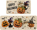 Baccessor Halloween Kitchen Rugs Set of 2, Spooky Pumpkin Ghost Cat Bat Kitchen Mats Low-Profile Non Slip Washable Rugs for Floor Home Decor 17x29 and 17x47 Inch